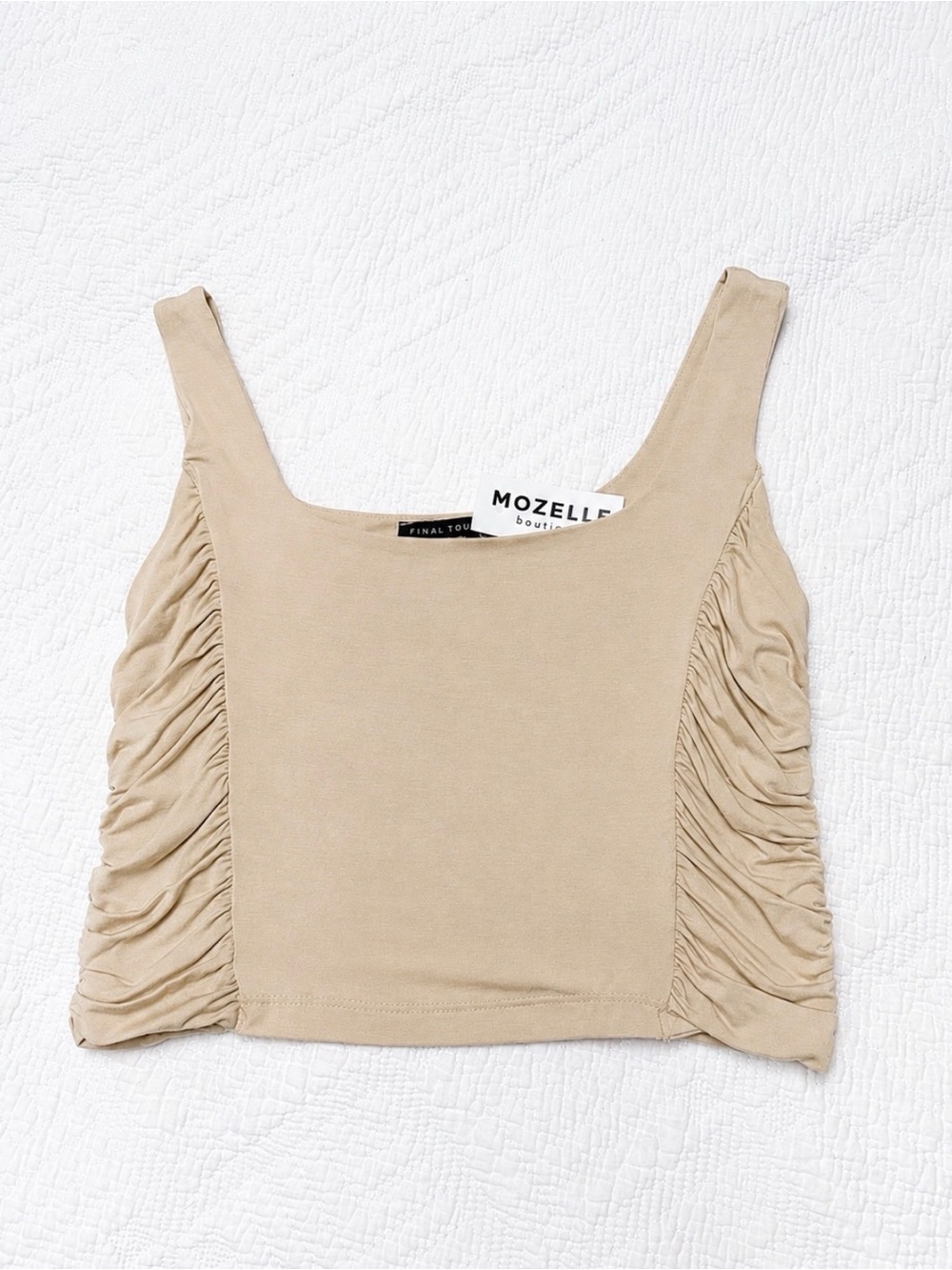Final Touch Size L Taupe Color Women’s Crop Top Ruched Sides NWT